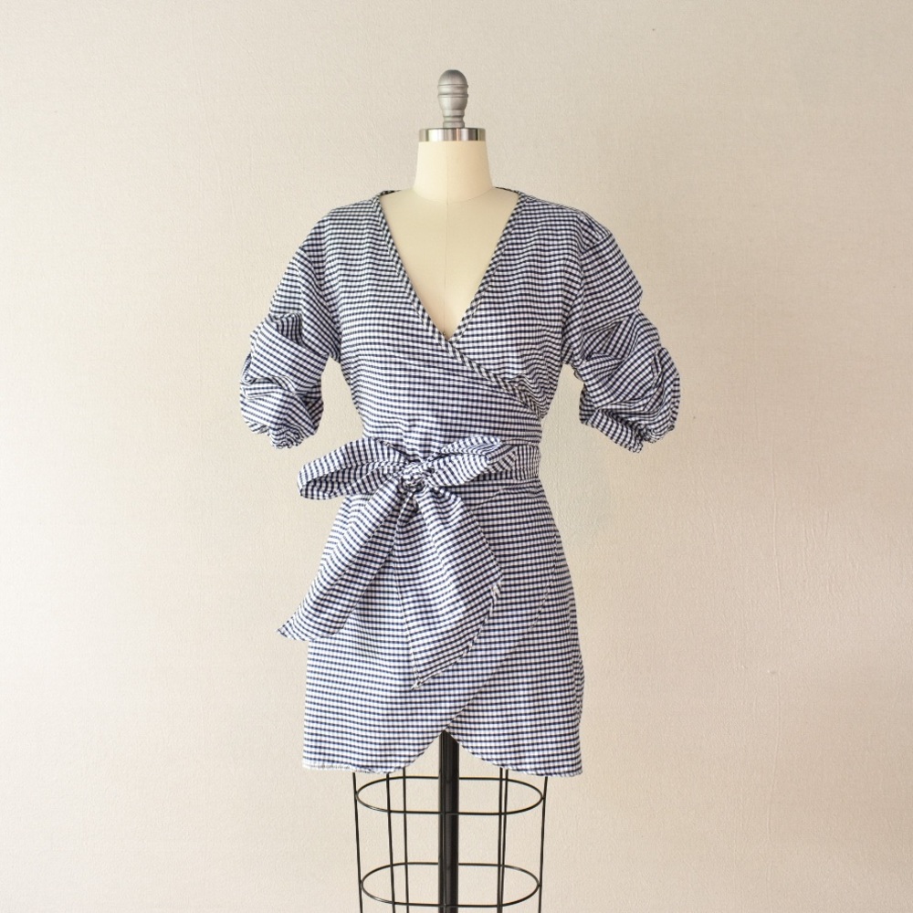 The Edit Gingham Wrap Mini Dress